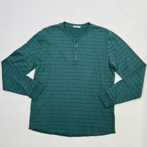 Marine Layer Henley Shirt Mens Medium Green Striped Long Sleeve Casual Pullover - Picture 1 of 14